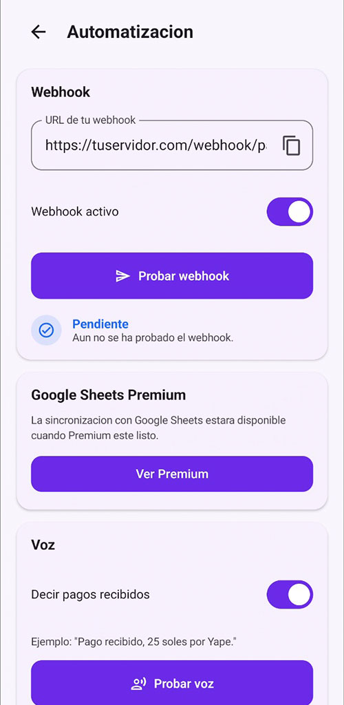 Configuracion de webhook y voz en ATUPAY