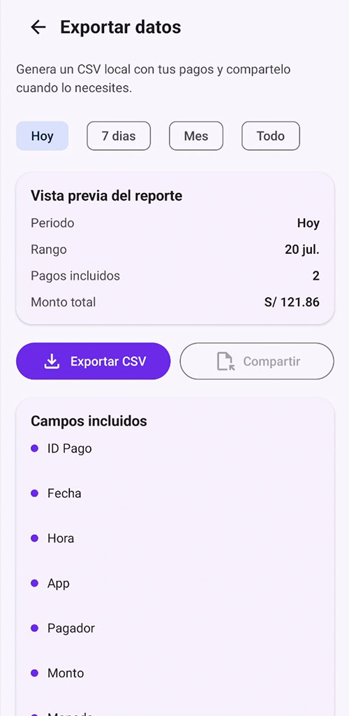 Exportacion de reportes CSV en ATUPAY